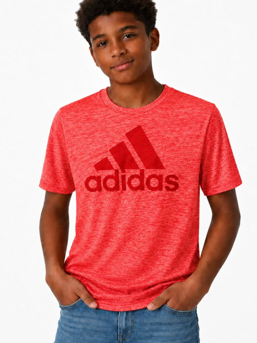 NWT Adidas Logo Red Heather Coral Climalite Boys T Shirt XL (18/20)